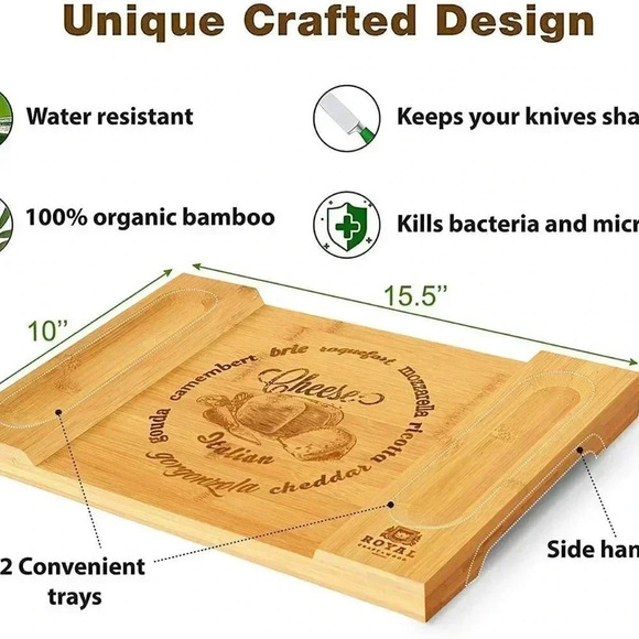 Unique Bamboo Cheese Board, Charcuterie Platter - Picture 4 of 11